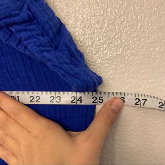 Old navy royal blue muslin gauze cotton button front Top blouse oversized crop M - Picture 5 of 9